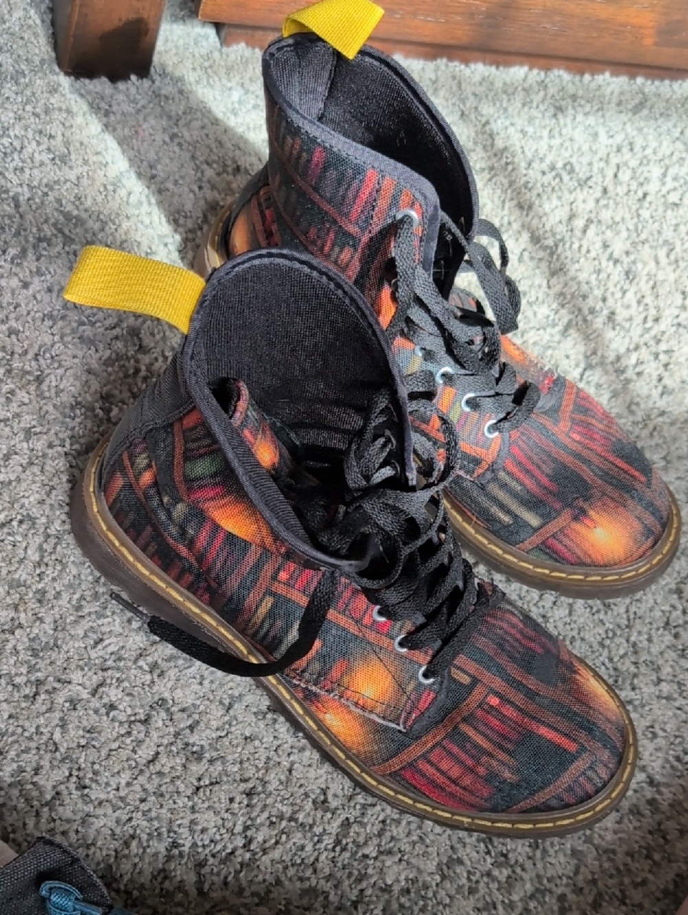 Book Nerds! Colorful Library Book Patterned High-Top Boots with Yellow Pull Tabs